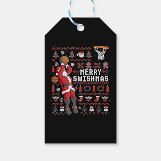 Merry Swishmas Ugly Christmas Basketball Weihnacht Geschenkanhänger (Vorderseite)