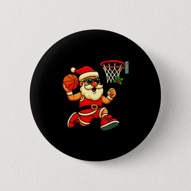 Merry Swishmas Ugly Christmas Sweater Basketball C Button (Vorderseite)