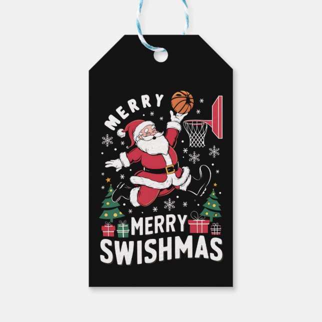 Merry Swishmas Weihnachten Weihnachtsfeier Basketb Geschenkanhänger (Rückseite)