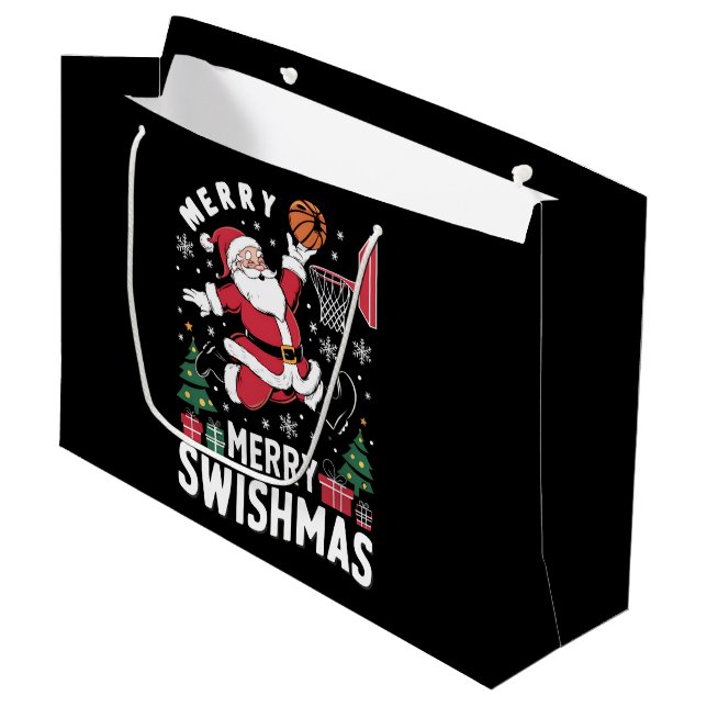 Merry Swishmas Weihnachten Weihnachtsfeier Basketb Große Geschenktüte (Vorderseite Schrägansicht)