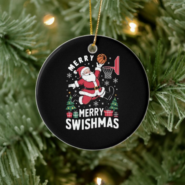 Merry Swishmas Weihnachten Weihnachtsfeier Basketb Keramik Ornament (Baum)