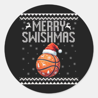 Merry Swishmas Weihnachts Basketball Ugly Youth Sw Runder Aufkleber