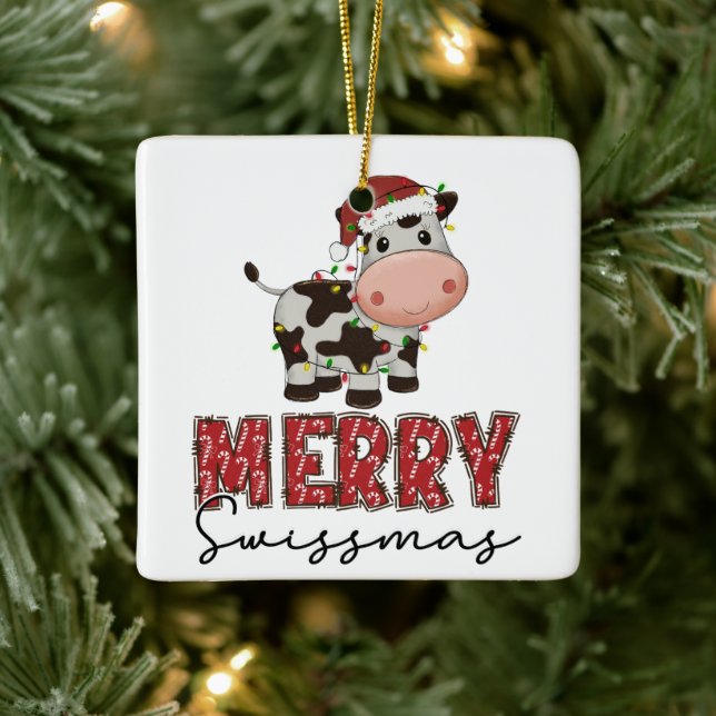 Merry Swissmas. Festliche Schweizer Kuh Keramikornament (Baum)