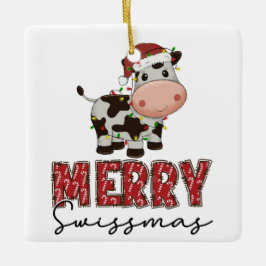 Merry Swissmas. Festliche Schweizer Kuh Keramikornament
