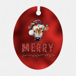 Merry Swissmas. Funny Swiss Christmas Cow Ornament Aus Metall