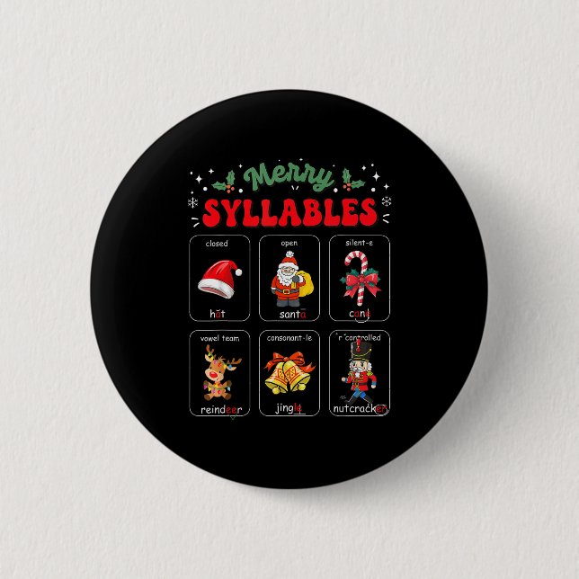 Merry Syllables Xmas Phonics Reading Teacher Holid Button (Vorderseite)