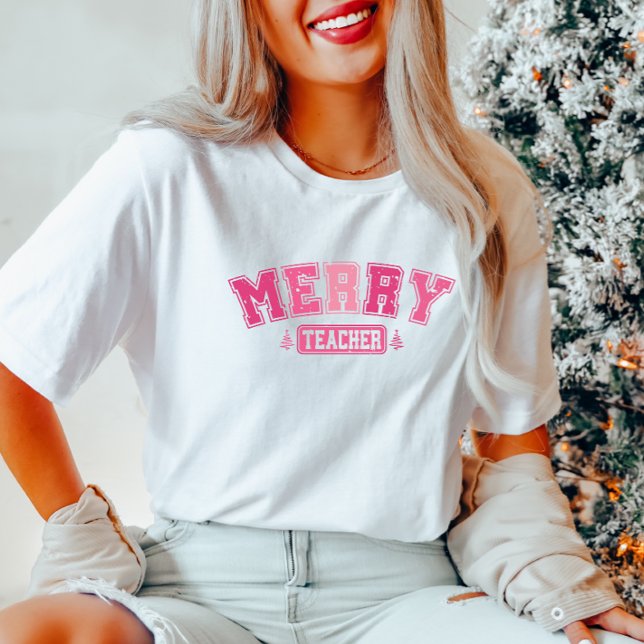 Merry Teacher Christmas Pink T-Shirt (Von Creator hochgeladen)