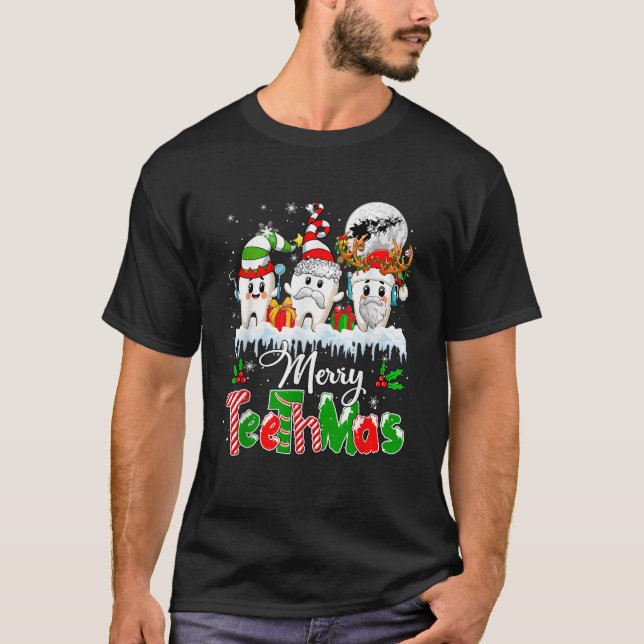 Merry Teethmas Weihnachten Drei Rentierzähne T-Shirt (Vorderseite)