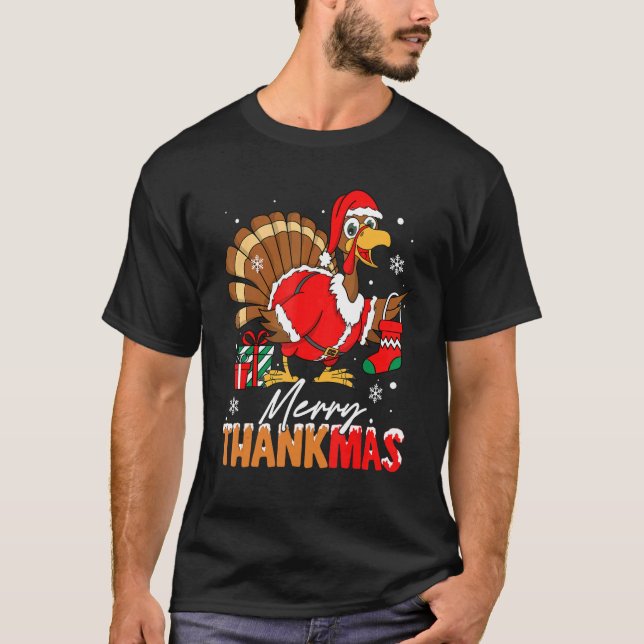 Merry Thankmas Türkei Weihnachtsmannmütze Erntedan T-Shirt (Vorderseite)