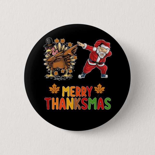 Merry Thanksmas Erntedank Herbst Weihnachtssaison Button (Vorderseite)