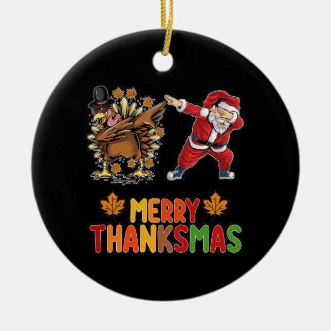Merry Thanksmas Erntedank Herbst Weihnachtssaison Keramik Ornament (Vorne)