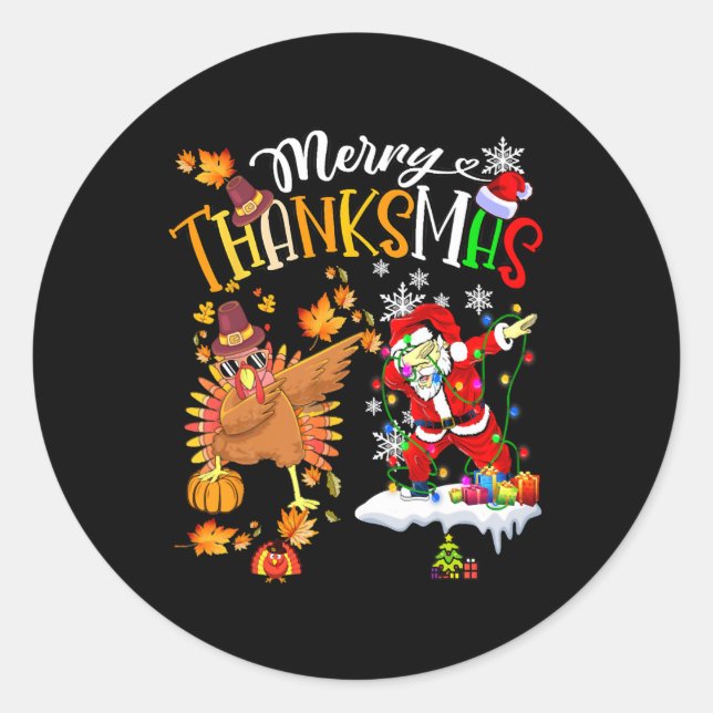 Merry Thanksmas Erntedank Weihnachten Runder Aufkleber (Vorderseite)