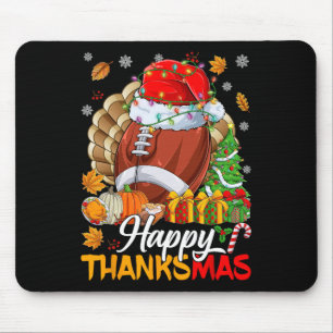 Merry Thanksmas Football Weihnachtsmannmütze Ernte Mousepad