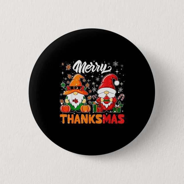 Merry Thanksmas Funny Fall Thanksgiving Santa Gnom Button (Vorderseite)