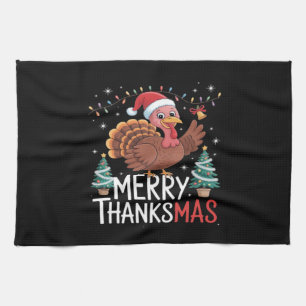 Merry Thanksmas Happy Thanksgiving Santa Turkey Es Geschirrtuch