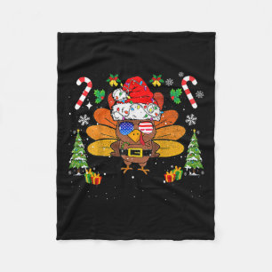 Merry Thanksmas Happy Thanksgiving Santa Turkey Xm Fleecedecke