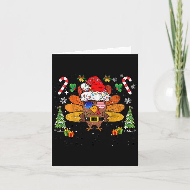 Merry Thanksmas Happy Thanksgiving Santa Turkey Xm Karte (Vorderseite)