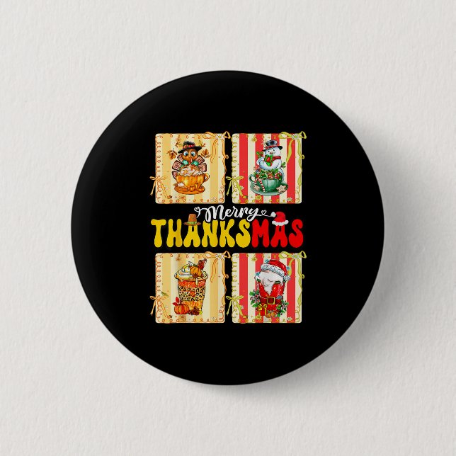 Merry Thanksmas Pumpkin Sce Latte Coffee Thanksgiv Button (Vorderseite)