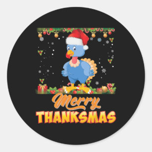 Merry Thanksmas Turkey Santa Elf Erntedank Chri Runder Aufkleber