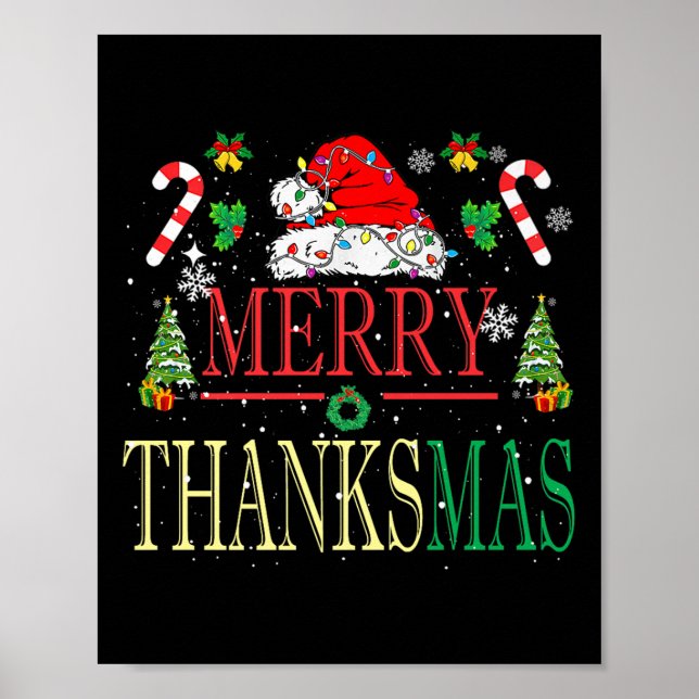 Merry Thanksmas Weihnachtsmannmütze Xmas Familie M Poster (Vorne)