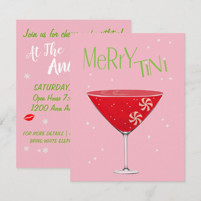 Merry tini Merry Martini Holiday Cocktail Party Einladung (Vorne/Hinten)