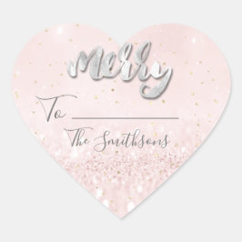 Merry to..from name Confetti Pink Herz Gold Herz-Aufkleber