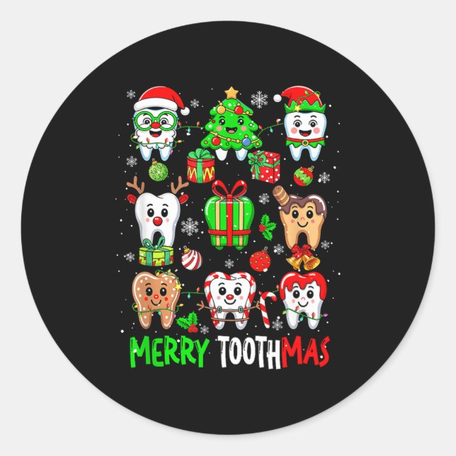 Merry Toothmas Teeth Collection Santa Reindeer Xma Runder Aufkleber (Vorderseite)