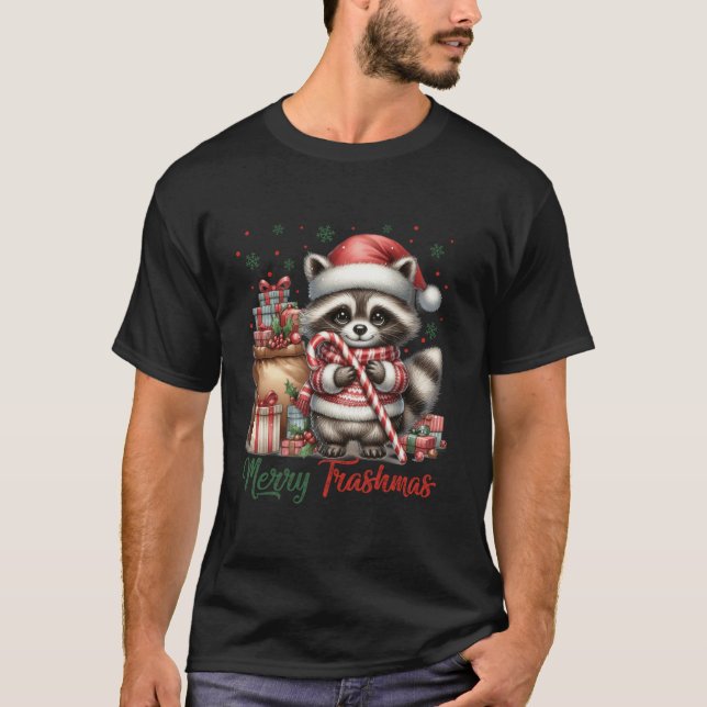 Merry Trashmas Cute Santa Raccoon Lover Candy Cane T-Shirt (Vorderseite)