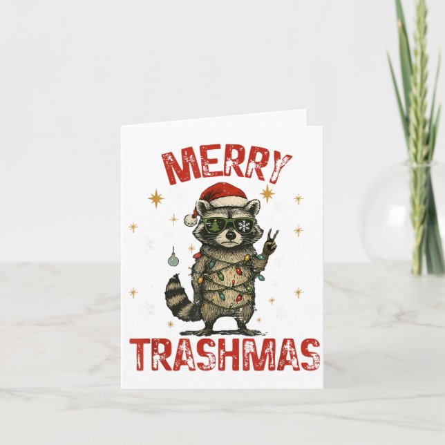 Merry Trashmas Raccoon Christmas Lights Funny Xmas Karte (Vorderseite)