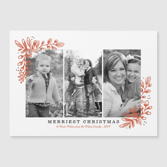 Merry Trio Holiday Foto Magnetkarte (Vorderseite)