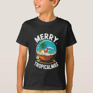 Merry Tropicalmas Surfen Santa Snow Globe Kokosnus T-Shirt