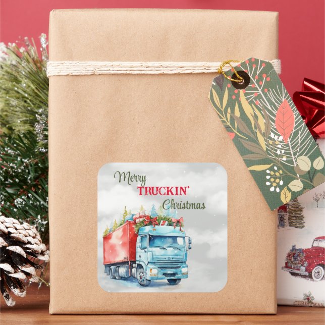 Merry Truckin Weihnachten Quadratischer Aufkleber (Feiertag)