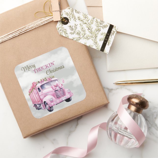 Merry Truckin Weihnachten Quadratischer Aufkleber (Schenken)