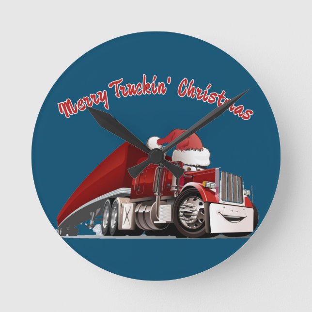 Merry Truckin Weihnachten  Runde Wanduhr (Vorderseite)