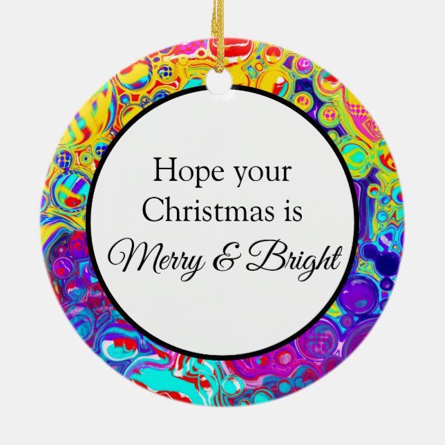 Merry und Bright | Abstrakte Weihnachten Keramik Ornament (Hinten)