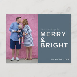 Merry und Bright Blue Foto Holiday Postkarte