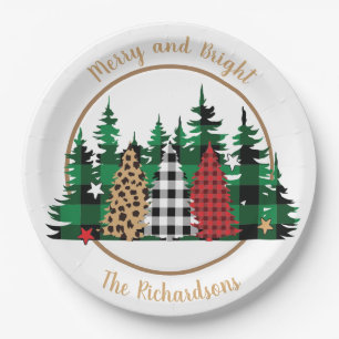 Merry und Bright Buffalo Kariert Leopard Print Tre Pappteller