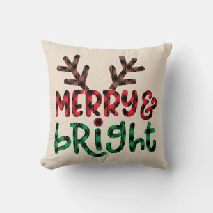 Merry und Bright Buffalo Karierter Weihnachtsbaum Kissen