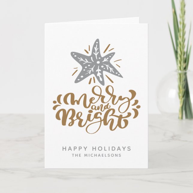 Merry und Bright | Happy Holidays Karte (Vorderseite)