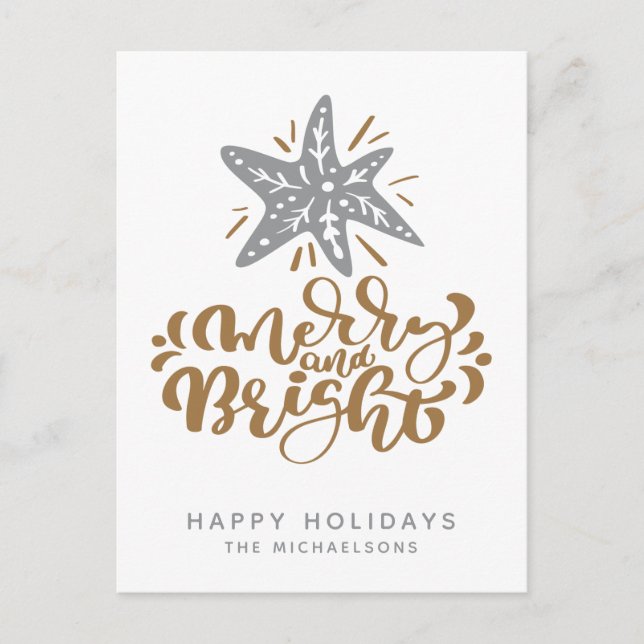 Merry und Bright | Happy Holidays Postkarte (Vorderseite)