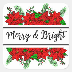 Merry und Bright Hübsche Weihnachten Quadratischer Aufkleber