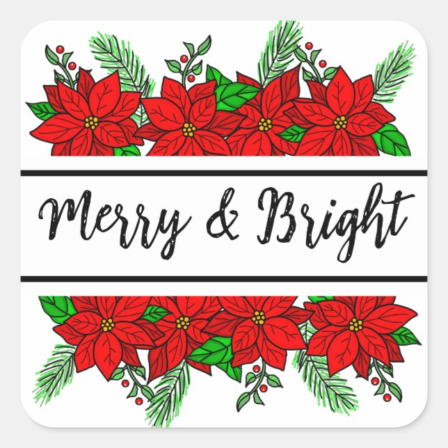 Merry und Bright | Hübsche Weihnachten Quadratischer Aufkleber (Vorderseite)