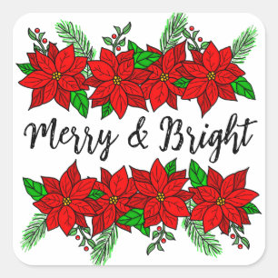 Merry und Bright Hübsche Weihnachten Quadratischer Aufkleber