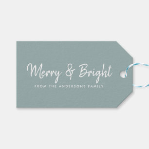 Merry und Bright   Lässige Skriptkalligrafie Geschenkanhänger