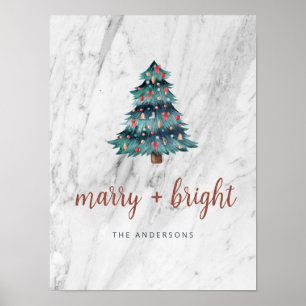 Merry und Bright Marble Weihnachtsbaum und Skript Poster