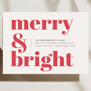 Merry und Bright   Modern Christmas Bright Red Feiertagskarte