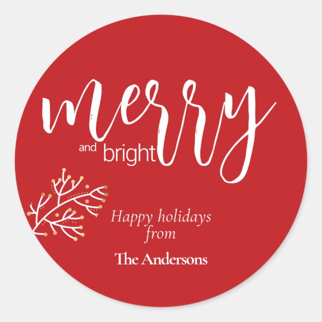 Merry und Bright | Moderne Weihnachten Runder Aufkleber (Vorderseite)
