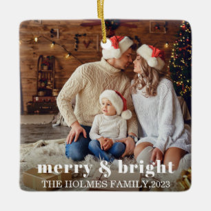 Merry und Bright   Modernes Weihnachtsfamilien-Fot Keramikornament