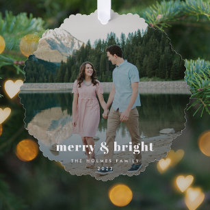 Merry und Bright   Modernes Weihnachtskaffee - Fot Ornament Karte
