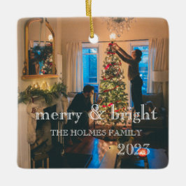 Merry und Bright | Modernes Weihnachtssaal Foto O Keramikornament